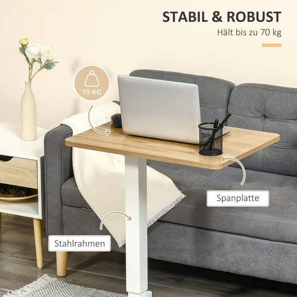 Laptopbord, 65x48x70-110 cm, Natur, Vit