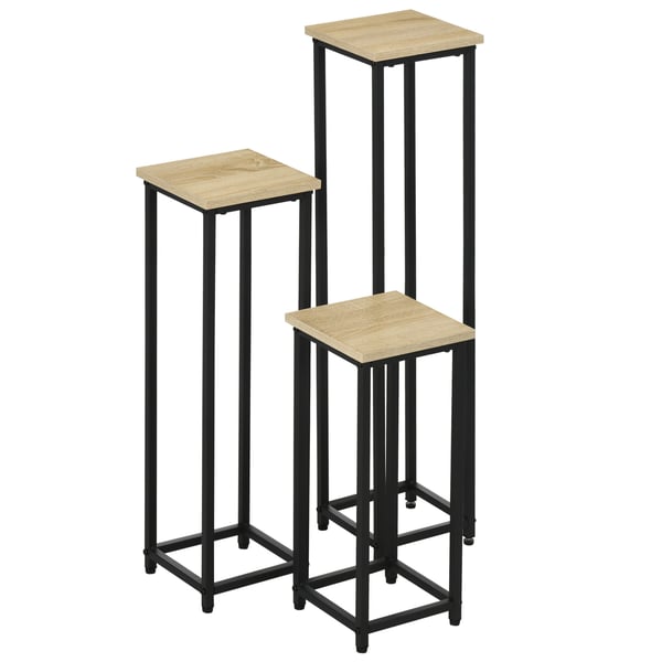 Blomsterpiedestal set, 21x21x50/70/90 cm, svart och brun