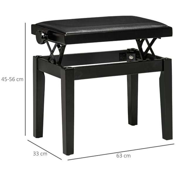 Pianopall, Justerbar höjd, 63x33x45-56 cm, Svart