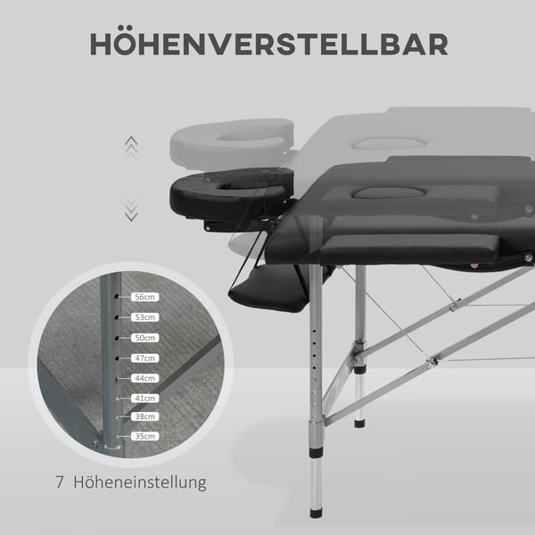 Hierontapöytä, 186x71x62-83 cm, musta