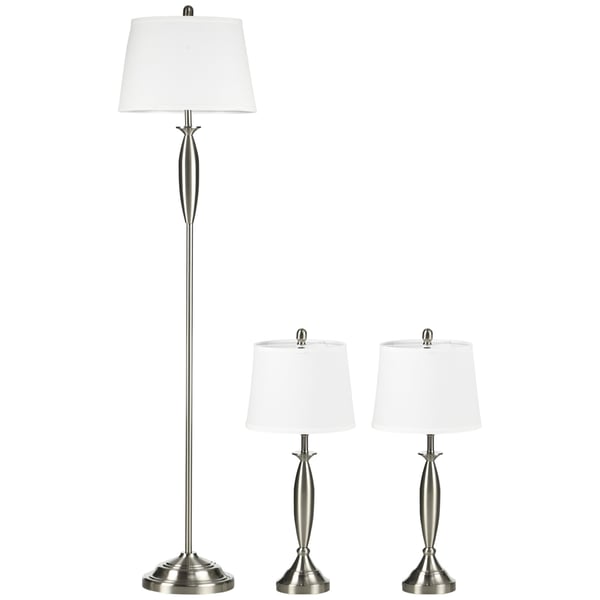 Lamppaket, 3-delars golvlampa och 2 bordslampor, 38x162 cm, silver och vit