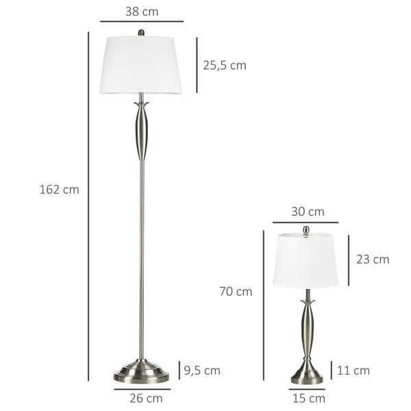 Lamppaket, 3-delars golvlampa och 2 bordslampor, 38x162 cm, silver och vit