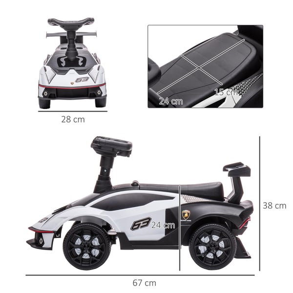 Ride-On bil, 67x28x38 cm, hvid og sort