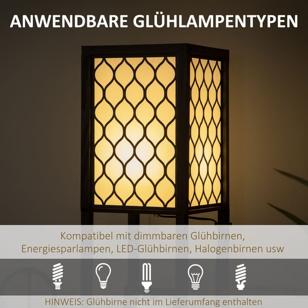 Gulvlampe med hylde, 26x26x156 cm, Sort