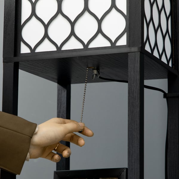 Gulvlampe med hylde, 26x26x156 cm, Sort