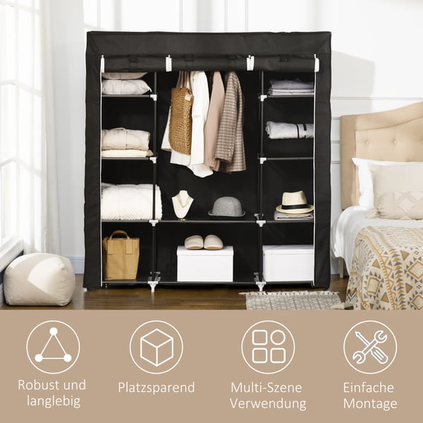 Stofgarderobe, 150x43x162,5 cm, Sort