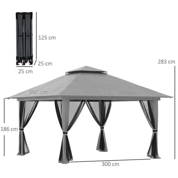 Sammenklappelig pavillon 392x392 cm mørkegrå