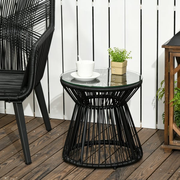 Havebord, Rundt Bistrobord med Glasplade, 40x40x42 cm, Sort