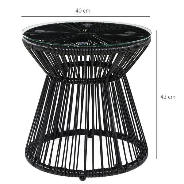 Havebord, Rundt Bistrobord med Glasplade, 40x40x42 cm, Sort