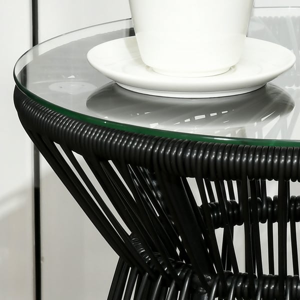 Havebord, Rundt Bistrobord med Glasplade, 40x40x42 cm, Sort