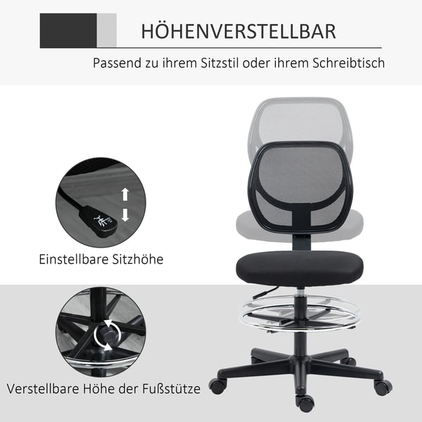 Toimistotuoli, korkeussäädettävä ergonominen pyörivä tuoli, 59x61x93-113 cm, musta