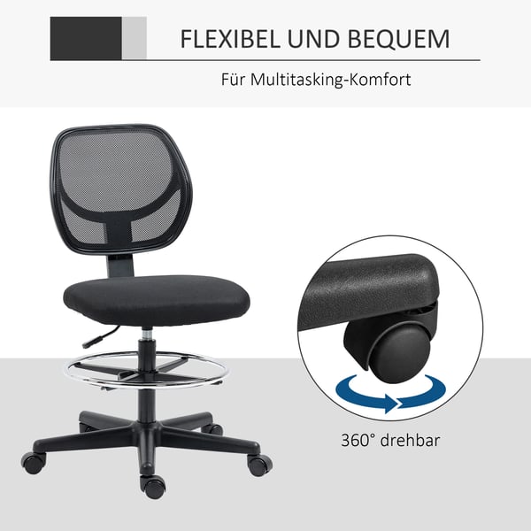 Toimistotuoli, korkeussäädettävä ergonominen pyörivä tuoli, 59x61x93-113 cm, musta