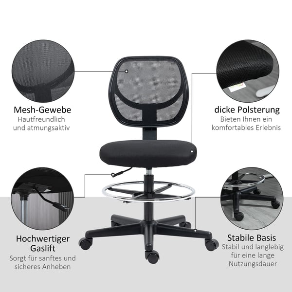 Toimistotuoli, korkeussäädettävä ergonominen pyörivä tuoli, 59x61x93-113 cm, musta