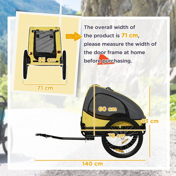 Hundtrailer, 140x71x83 cm, Gul