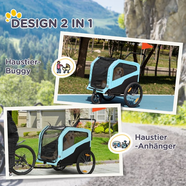 Hundetrailer, 2-i-1 hundeklapvogn og cykeltrailer, 170x77x90 cm, Blå