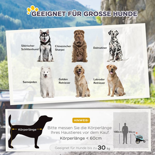 Hundetrailer, 2-i-1 hundeklapvogn og cykeltrailer, 170x77x90 cm, Blå