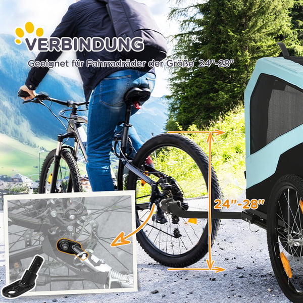 Hundetrailer, 2-i-1 hundeklapvogn og cykeltrailer, 170x77x90 cm, Blå