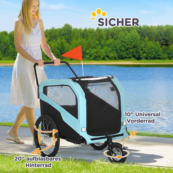 Hundetrailer, 2-i-1 hundeklapvogn og cykeltrailer, 170x77x90 cm, Blå