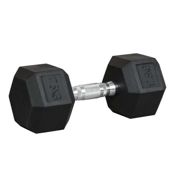 Håndvægt, Sekskantet gummihåndvægt 17,5 kg, 16,2x16,2x11 cm, Sort