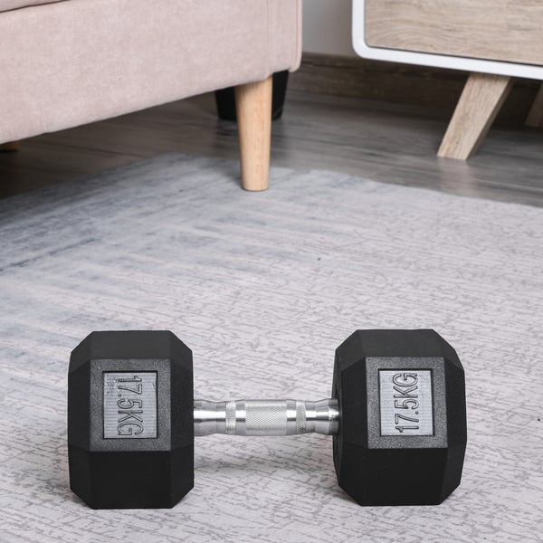 Håndvægt, Sekskantet gummihåndvægt 17,5 kg, 16,2x16,2x11 cm, Sort