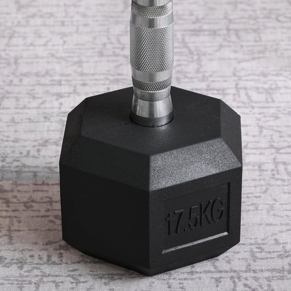 Håndvægt, Sekskantet gummihåndvægt 17,5 kg, 16,2x16,2x11 cm, Sort