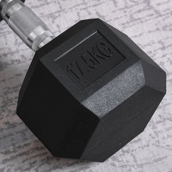 Håndvægt, Sekskantet gummihåndvægt 17,5 kg, 16,2x16,2x11 cm, Sort