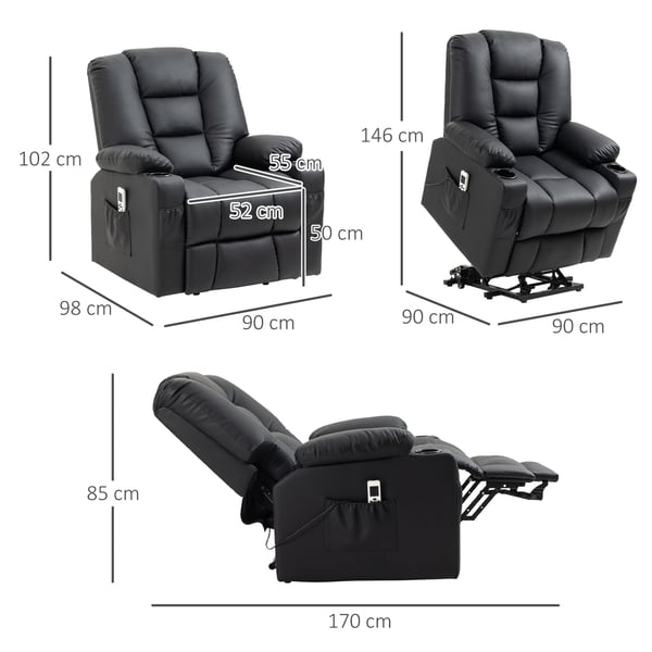 Massagestol med vippefunktion, 90x98x102 cm, Sort