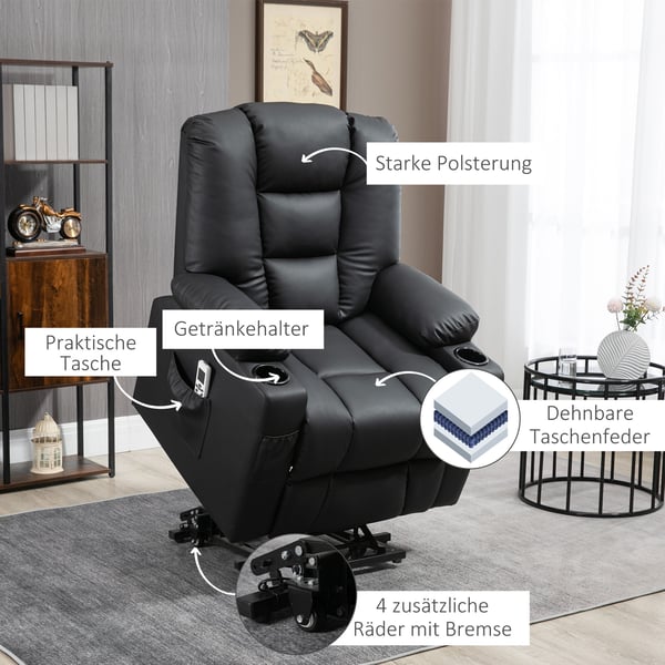 Massagestol med vippefunktion, 90x98x102 cm, Sort