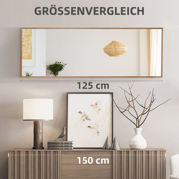 Vægspejl, 125x45 cm, Natur