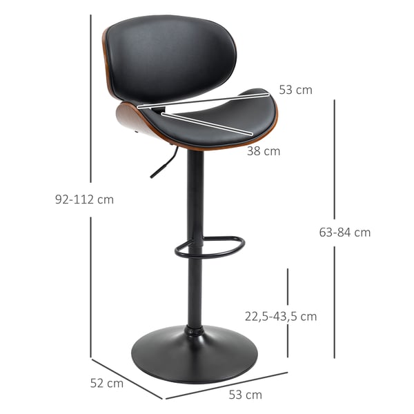 Barstol sæt, 53x52x92-112 cm, Sort
