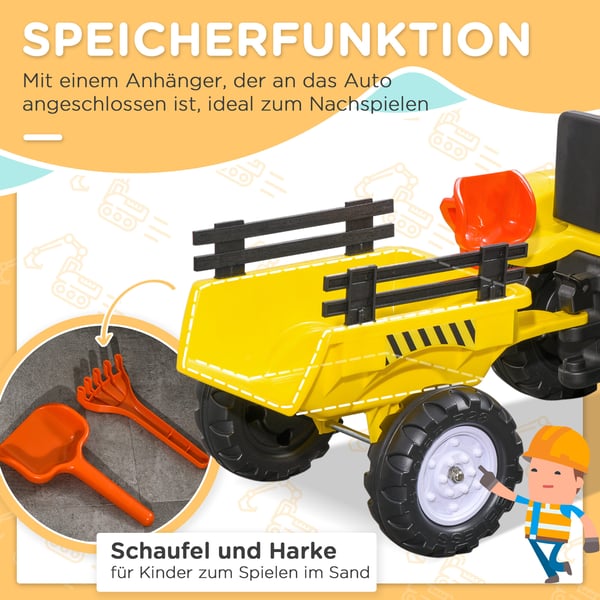 Pedaltraktor, 133x42x51 cm, Gul