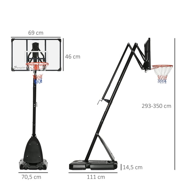 Koripalloteline, 293-350 cm, musta