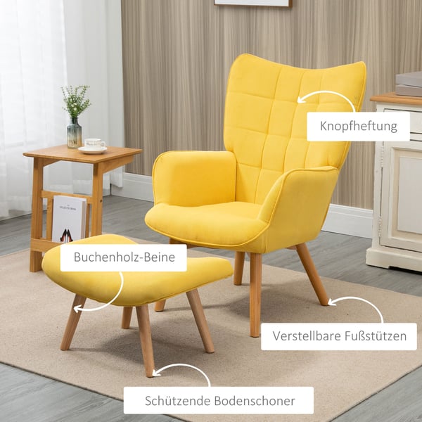 Lounge stol sæt, 72x80x101 cm, Gul