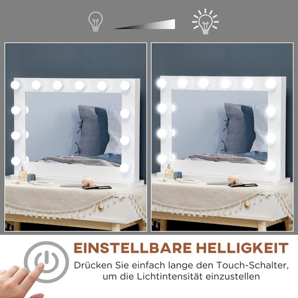 Hollywood-spegel, 80x60x20 cm, vit