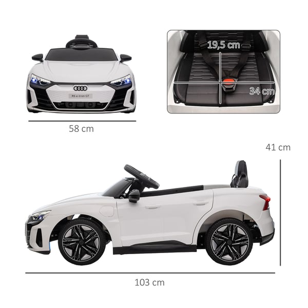 Elektrisk Barnbil, Audi RS e-tron GT, 103x58x41 cm, Vit