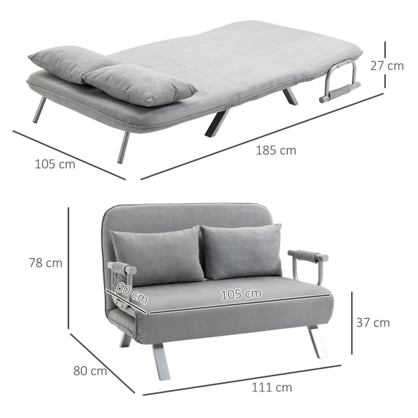 Soffa med bäddfunktion, 111x80x78 cm, Ljusgrå