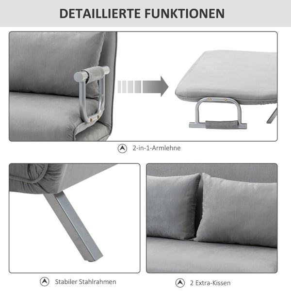 Soffa med bäddfunktion, 111x80x78 cm, Ljusgrå
