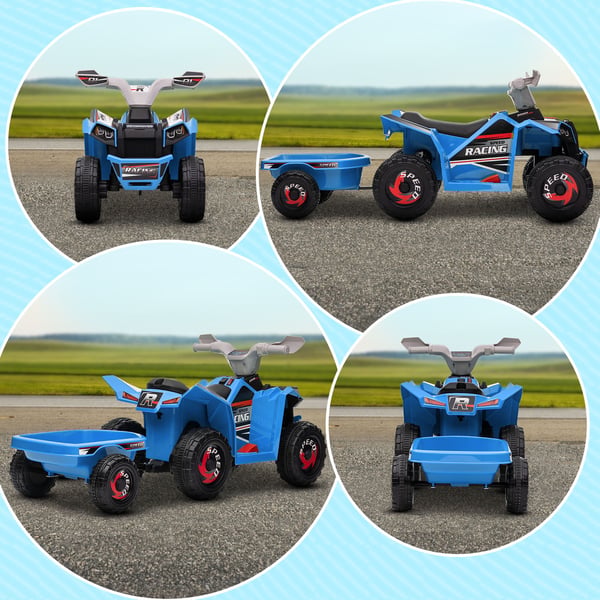 Elektrisk Børne Quad med Trailer, 106x41,5x48,5 cm, Blå