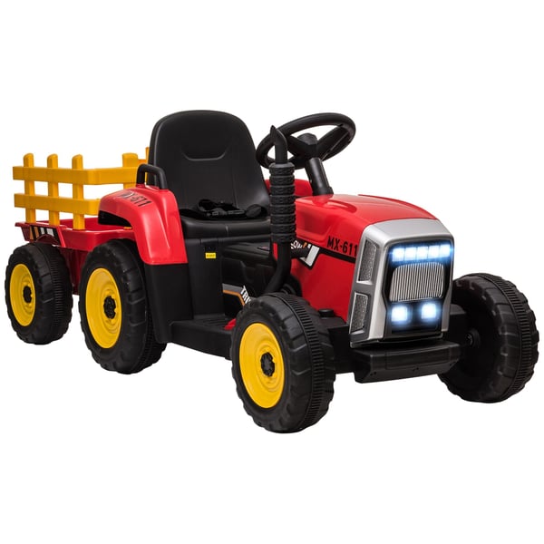 Elektrisk traktor til børn med aftagelig trailer, 136,5x50x52,5 cm, rød
