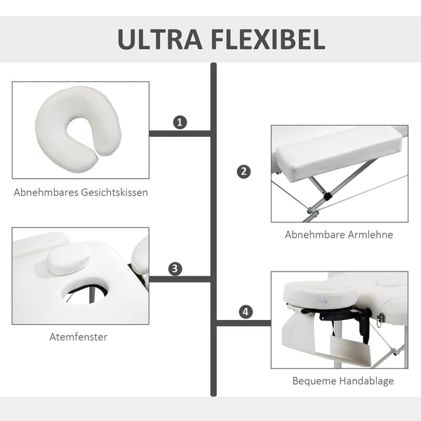 Massagelyst, 215x60x61-84 cm, Hvid