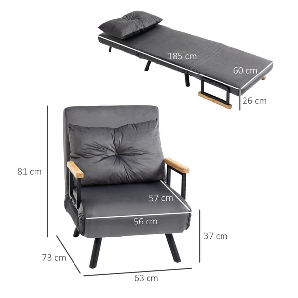 Sovesofa Stol, 63x73x81 cm, Mørkegrå