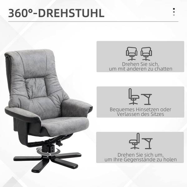 Lænestol med skammel, 78x82,5x109 cm, grå