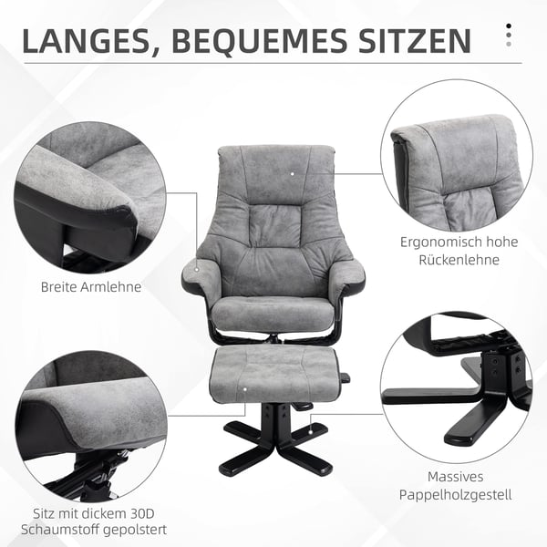 Lænestol med skammel, 78x82,5x109 cm, grå
