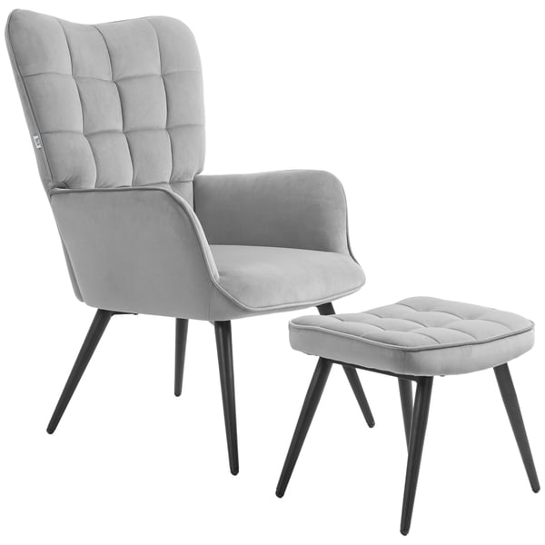 Lænestol og Skammel Sæt, 73x77,5x98 cm, Lysegrå Lænestol og Skammel Sæt, 73x77,5x98 cm, Lysegrå
