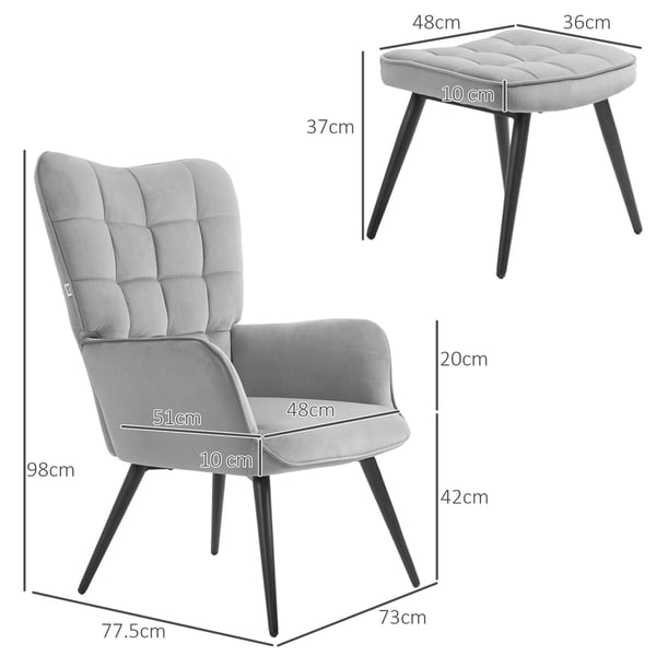 Lænestol og Skammel Sæt, 73x77,5x98 cm, Lysegrå