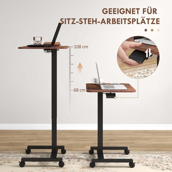 Justerbart bärbart datorbord, 65x48x108 cm, brunt