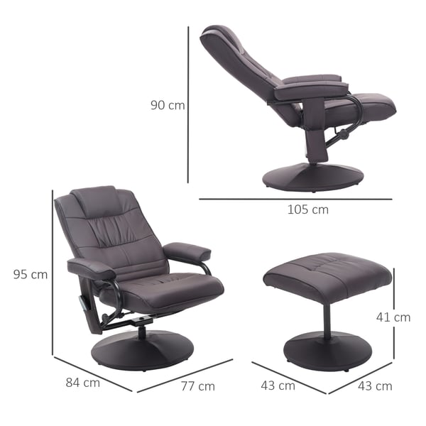 Massagestol med skammel, 77x84x95 cm, brun