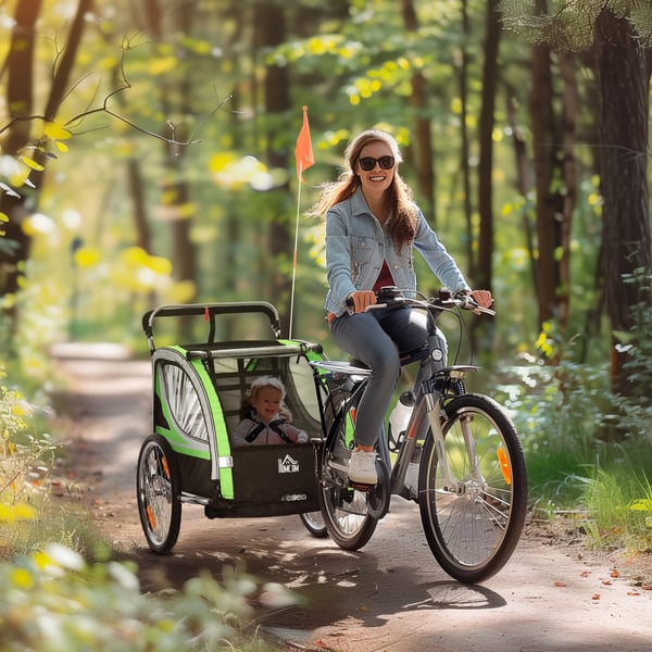 Børne Cykelanhænger, 142x75x101 cm, Grøn Sort