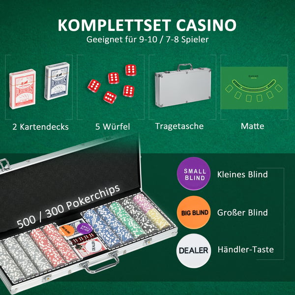 Poker sæt, 56x23,5x6,5 cm, sølv