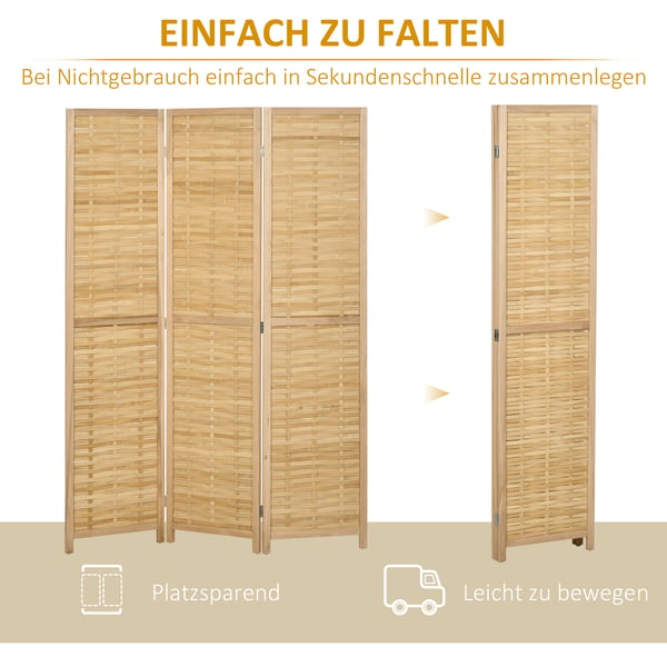 Rumdeler, foldbar bambusskærm, 120x170 cm, naturligt træ